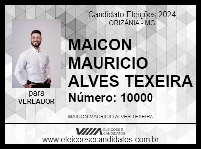 Candidato MAICON MAURÍCIO 2024 - ORIZÂNIA - Eleições