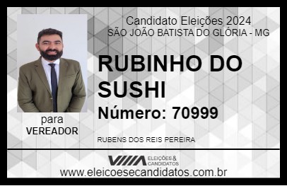 Candidato RUBINHO DO SUSHI 2024 - SÃO JOÃO BATISTA DO GLÓRIA - Eleições