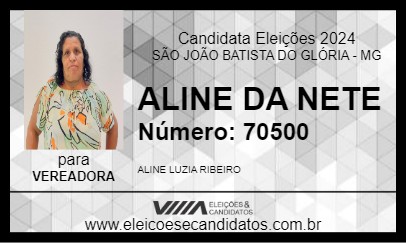 Candidato ALINE DA NETE 2024 - SÃO JOÃO BATISTA DO GLÓRIA - Eleições