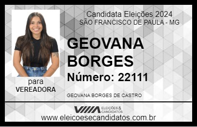 Candidato GEOVANA BORGES 2024 - SÃO FRANCISCO DE PAULA - Eleições