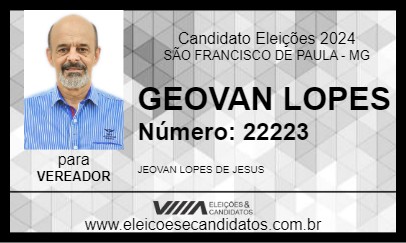 Candidato GEOVAN LOPES 2024 - SÃO FRANCISCO DE PAULA - Eleições