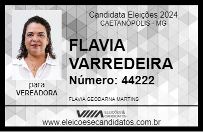 Candidato FLAVIA VARREDEIRA 2024 - CAETANÓPOLIS - Eleições