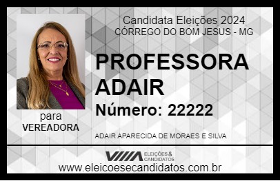 Candidato PROFESSORA ADAIR 2024 - CÓRREGO DO BOM JESUS - Eleições