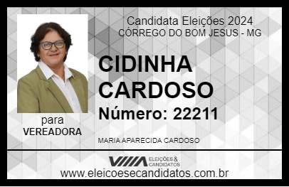 Candidato CIDINHA CARDOSO 2024 - CÓRREGO DO BOM JESUS - Eleições