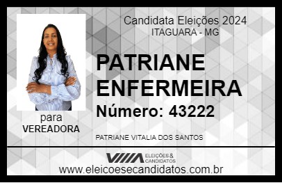 Candidato PATRIANE ENFERMEIRA 2024 - ITAGUARA - Eleições