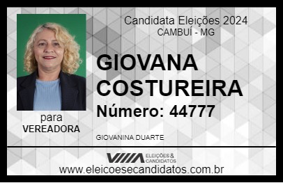 Candidato GIOVANA COSTUREIRA 2024 - CAMBUÍ - Eleições