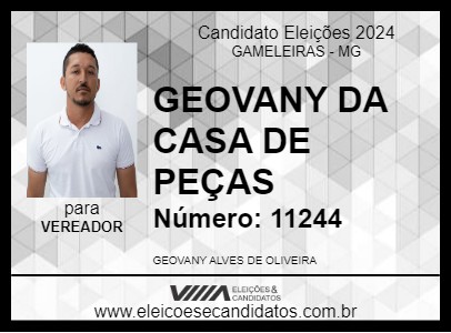 Candidato GEOVANY DA CASA DE PEÇAS 2024 - GAMELEIRAS - Eleições