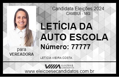 Candidato LETÍCIA DA AUTO ESCOLA 2024 - CAMBUÍ - Eleições