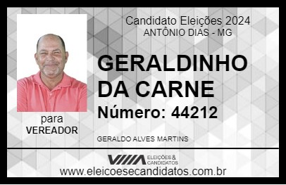 Candidato GERALDINHO DA CARNE 2024 - ANTÔNIO DIAS - Eleições