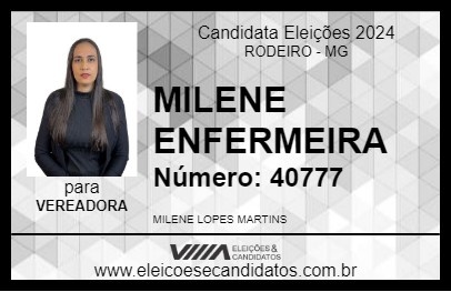 Candidato MILENE ENFERMEIRA 2024 - RODEIRO - Eleições