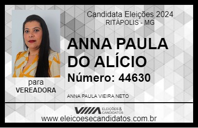 Candidato ANNA PAULA DO ALÍCIO 2024 - RITÁPOLIS - Eleições