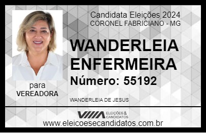 Candidato WANDERLEIA ENFERMEIRA 2024 - CORONEL FABRICIANO - Eleições