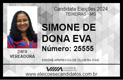 Candidato SIMONE DE DONA EVA 2024 - TEIXEIRAS - Eleições