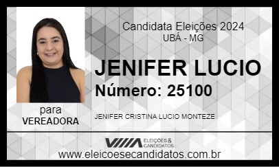 Candidato JENIFER LUCIO 2024 - UBÁ - Eleições