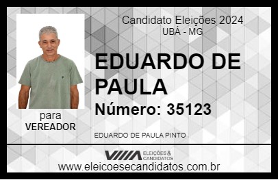 Candidato EDUARDO DE PAULA 2024 - UBÁ - Eleições