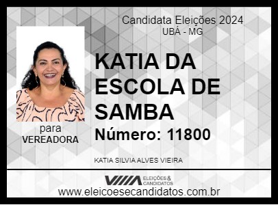 Candidato KATIA DA ESCOLA DE SAMBA 2024 - UBÁ - Eleições