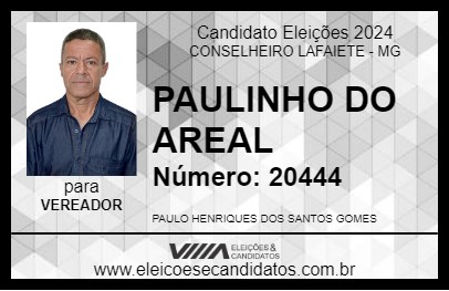 Candidato PAULINHO DO AREAL 2024 - CONSELHEIRO LAFAIETE - Eleições