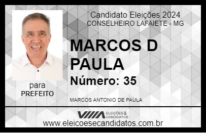 Candidato MARCOS D  PAULA 2024 - CONSELHEIRO LAFAIETE - Eleições