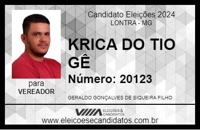 Candidato KRICA DO TIO GÊ 2024 - LONTRA - Eleições