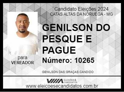 Candidato GENILSON DO PESQUE E PAGUE 2024 - CATAS ALTAS DA NORUEGA - Eleições