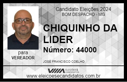 Candidato CHIQUINHO DA LIDER 2024 - BOM DESPACHO - Eleições