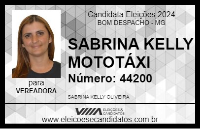 Candidato SABRINA KELLY MOTOTÁXI 2024 - BOM DESPACHO - Eleições