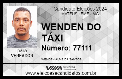 Candidato WENDEN DO TÁXI 2024 - MATEUS LEME - Eleições