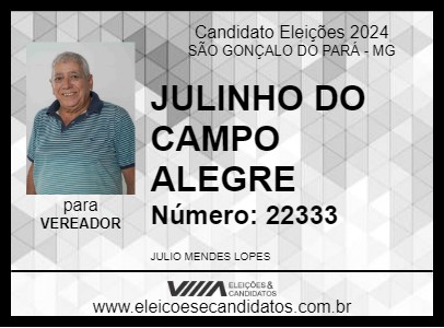 Candidato JULINHO DO CAMPO ALEGRE 2024 - SÃO GONÇALO DO PARÁ - Eleições