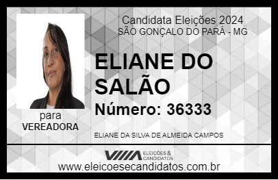 Candidato ELIANE DO SALÃO 2024 - SÃO GONÇALO DO PARÁ - Eleições