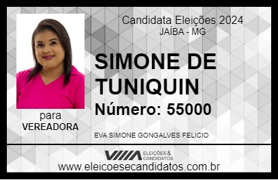 Candidato SIMONE DE TUNIQUIN 2024 - JAÍBA - Eleições