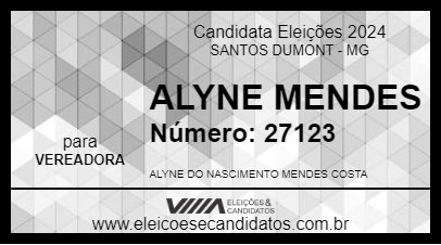 Candidato ALYNE MENDES 2024 - SANTOS DUMONT - Eleições