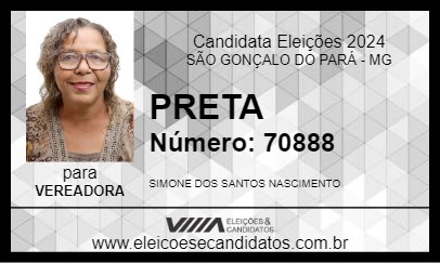 Candidato PRETA 2024 - SÃO GONÇALO DO PARÁ - Eleições