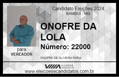 Candidato ONOFRE DA LOLA 2024 - BAMBUÍ - Eleições