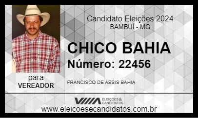 Candidato CHICO BAHIA 2024 - BAMBUÍ - Eleições