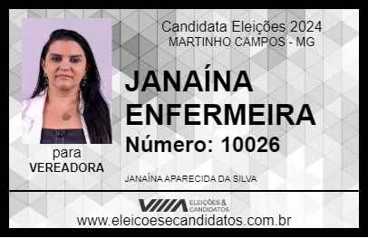 Candidato JANAÍNA ENFERMEIRA 2024 - MARTINHO CAMPOS - Eleições