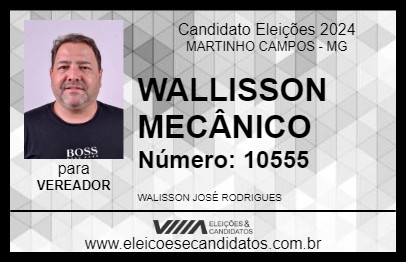 Candidato WALLISSON MECÂNICO 2024 - MARTINHO CAMPOS - Eleições