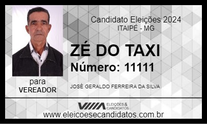 Candidato ZÉ DO TAXI 2024 - ITAIPÉ - Eleições