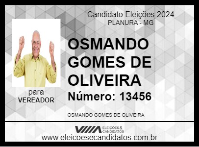 Candidato OSMANDO GOMES DE OLIVEIRA 2024 - PLANURA - Eleições