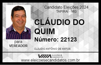 Candidato CLÁUDIO DO QUIM 2024 - TAPIRAÍ - Eleições