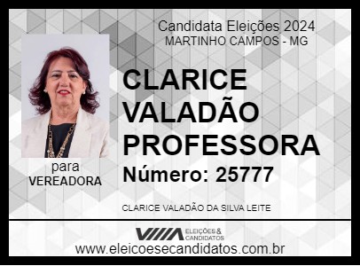 Candidato CLARICE VALADÃO PROFESSORA 2024 - MARTINHO CAMPOS - Eleições