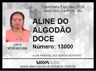 Candidato ALINE DO ALGODÃO DOCE 2024 - MARTINHO CAMPOS - Eleições