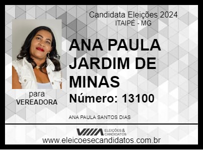 Candidato ANA PAULA JARDIM DE MINAS 2024 - ITAIPÉ - Eleições