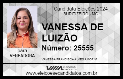 Candidato VANESSA DE LUIZÃO 2024 - BURITIZEIRO - Eleições