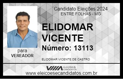 Candidato ELIDOMAR VICENTE 2024 - ENTRE FOLHAS - Eleições