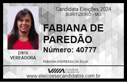 Candidato FABIANA DE PAREDÃO 2024 - BURITIZEIRO - Eleições