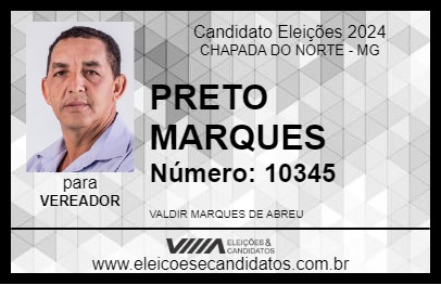 Candidato PRETO MARQUES 2024 - CHAPADA DO NORTE - Eleições