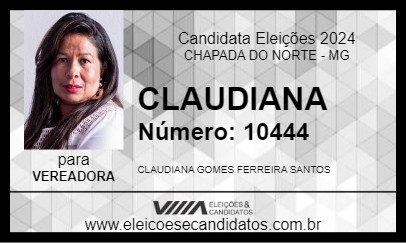 Candidato CLAUDIANA 2024 - CHAPADA DO NORTE - Eleições