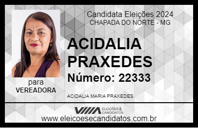 Candidato ACIDALIA PRAXEDES 2024 - CHAPADA DO NORTE - Eleições