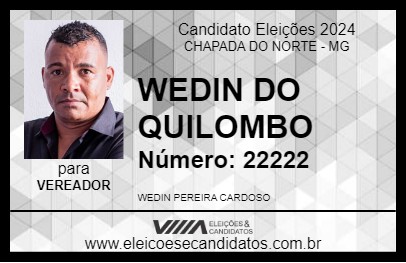 Candidato WEDIN DO QUILOMBO 2024 - CHAPADA DO NORTE - Eleições