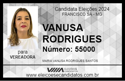 Candidato VANUSA RODRIGUES 2024 - FRANCISCO SÁ - Eleições